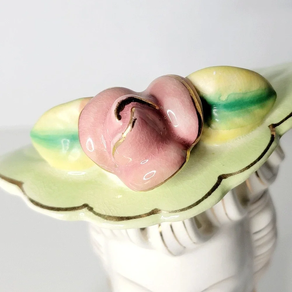Vintage Lady Head Vase Porcelain Japan Style Green Hat and Dress Floral